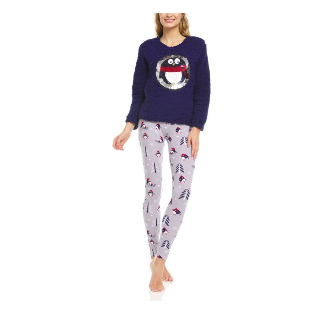 NWT IJAK Womens Navy Graphic Top Lightweight Long Sleeve Skinny Pajamas M